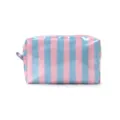 Pink and blue striped cosmetic bag, glossy large capacity makeup storage pouch for travel. - S / Blue Pink