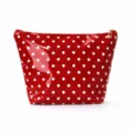 Glossy polka dot cosmetic bag, red PU leather portable makeup pouch with zipper closure for travel. - Red Polka Dot