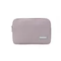 Portable purple cosmetic storage bag, travel makeup pouch with zipper and stylish patch for daily use. - Pink