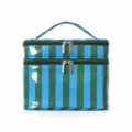 Bolsa de maquillaje de doble capa a rayas, gran organizador de viaje con asa práctica. - Rayas Azul Verde