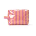 Striped cosmetic bag with pink and orange vertical patterns, portable travel makeup storage pouch. - Orange Purple Striped Large