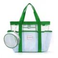 Large capacity mesh beach bag with green straps and small round pouch for travel storage use - Green