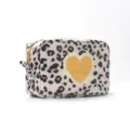 Leopard print cosmetic bag with yellow heart, waterproof makeup pouch for travel and daily use. - L / Yellow Heart