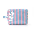 Pink blue striped cosmetic bag portable travel makeup storage pouch with side handle. - Blue Pink Striped Large