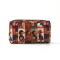 Quilted cosmetic bag featuring cute dachshund dogs and vintage patchwork print. Zipper closure. - Four Puppies