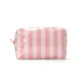 Pink and white striped cosmetic bag, glossy makeup pouch, travel toiletry organizer for women. - S / Rice Pink