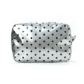 Silver polka dot cosmetic bag, waterproof makeup storage pouch, portable travel organizer. - Silver Polka Dot