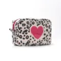 Waterproof leopard makeup bag with pink heart design, portable cosmetic travel pouch. - L / Fuchsia Heart