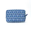 Blue quilted cosmetic bag with seashell pattern, portable large capacity travel storage pouch. - L / Large Blue Shell