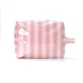 Pink white striped cosmetic bag, portable travel makeup pouch with zipper and handle. - Beige Pink Striped Large