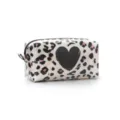 Leopard print makeup bag with cute heart waterproof cosmetic pouch for travel daily use - S / Black Heart