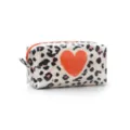 Waterproof cosmetic bag with cute leopard print and orange heart design for travel storage. - S / Orange Heart
