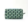 Quilted cosmetic bag with floral block print design, portable travel makeup storage pouch. - Small Green Floral