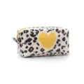 Waterproof cosmetic makeup bag with trendy leopard print and yellow heart pattern for daily travel. - S / Yellow Heart