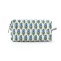 Quilted floral cosmetic bag with zipper, portable travel makeup pouch for women and girls. - Small Blue Floral
