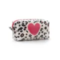 Leopard print cosmetic bag with cute pink heart design, waterproof makeup storage pouch for travel. - S / Rose Red Heart