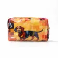 Quilted puppy print makeup bag, cute dachshund pattern large capacity portable storage pouch. - PVC One Puppy