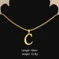 Gold Stainless Steel Letter C Pendant Rope Chain Necklace 50cm Versatile Jewelry - Letter C