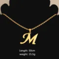 Gold stainless steel letter M pendant rope necklace, 50cm length, minimalist fashion jewelry. - M