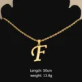 Gold Stainless Steel Letter F Pendant Necklace with Rope Chain for Daily Fashion Style - Letter F