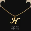 Gold Letter H Pendant Rope Chain Necklace, Stainless Steel Fashion Jewelry 50cm Length - Letter H