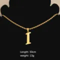 Gold Stainless Steel Letter I Pendant Rope Chain Necklace Fashion Elegant Jewelry 50cm 13g - Letter I