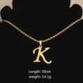 Gold Stainless Steel Letter K Pendant Rope Chain 50cm Variant Fashion Jewelry Style - Letter K