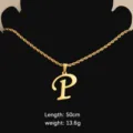 Stainless steel gold letter P pendant necklace with rope chain, minimalist fashion jewelry. - Letter P