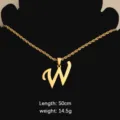 Gold stainless steel letter W pendant rope chain necklace, stylish fashion jewelry piece. - Letter W
