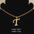 Stainless steel initial letter pendant rope chain necklace for women men 50cm length gold - Letter T