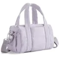 Puffy quilted shoulder bag detail, light purple puffer handbag with comfortable top handles. - Purple