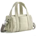 Beige quilted puffer shoulder bag, fluffy cloud crossbody handbag with dual handles. - Green