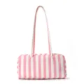 Pink and white striped shoulder bag with long dual straps, stylish color-blocking design. - Cream Pink Striped