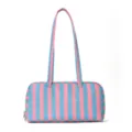 Pink and blue vertical striped shoulder bag, stylish color-blocking travel storage handbag. - Blue & Pink Stripe