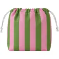 Close-up detail of the pink and green striped drawstring cosmetic bag showing neat fabric texture. - Green and Pink Stripes