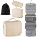 Travel hanging toiletry bag set, waterproof PU leather cosmetic organizer with multi pockets. - White