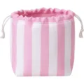 Pink white striped drawstring storage pouch detail, soft fabric makeup organizer bag. - Pink White Stripes