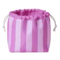 Pink striped drawstring cosmetic bag portable makeup storage pouch for travel toiletries daily use - Rose Red Striped