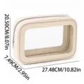 Beige clear window PU cosmetic bag with spacious capacity, travel toiletry organizer bag - L / Beige
