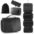 Black PU Leather Travel Toiletry Bag Set Large Capacity Multi-functional Cosmetic Organizer - Black