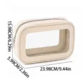 Clear window cosmetic bag portable travel makeup pouch PU leather toiletry organizer beige - M / Beige