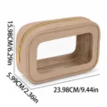 Large capacity clear cosmetic bag with PU leather trim and gold zipper for daily travel use. - M / Khaki