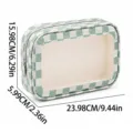 Green and white checkered cosmetic bag with clear window, portable waterproof toiletry pouch. - M / Green Plaid