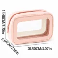 Pink PU cosmetic bag with clear window, portable waterproof travel makeup wash storage bag. - S / Pink