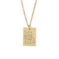 Collier pendentif rectangulaire en acier inoxydable doré avec motif chat et tasse de café gravés. - Motif 7 (JG0045)