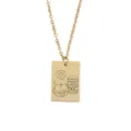 Collier pendentif rectangulaire en acier inoxydable doré avec motif gravé chat et macaron. - Motif 14 (JG0052)
