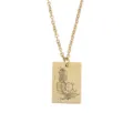 Collier pendentif rectangulaire en acier inoxydable doré avec un détail de chat gravé. - Motif 15 (JG0053)