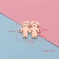 Mirror stainless steel boy and girl couple pendant DIY jewelry accessory with dimension details. - Boy Girl Rose Gold 1