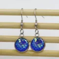 Stainless steel fish scale drop earrings with resin round pendants for women daily wear. - 12mm / 7