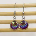 Stainless Steel Round Fish Scale Dangle Earrings Resin Jewelry Fashion Accessory Gift - 12mm / 8